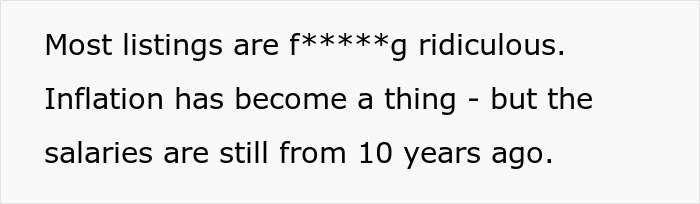 Text about outdated job salaries and inflation frustrations. Text about outdated job salaries and inflation frustrations.