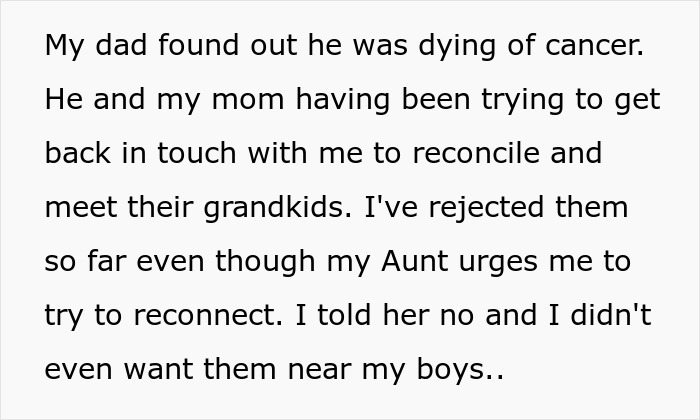 Text about family conflict and reconciliation issues involving the aunt, nephew, and grandparents. Text about family conflict and reconciliation issues involving the aunt, nephew, and grandparents.