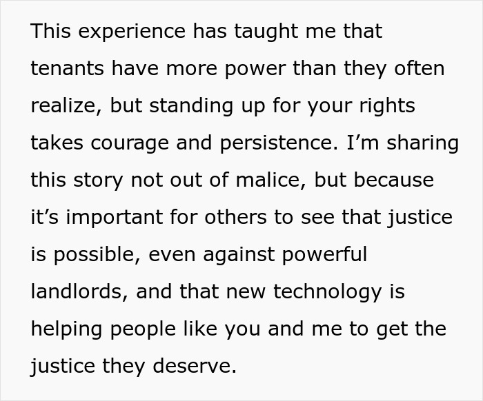 Text discussing tenant empowerment and justice against landlords using new technology for support. Text discussing tenant empowerment and justice against landlords using new technology for support.