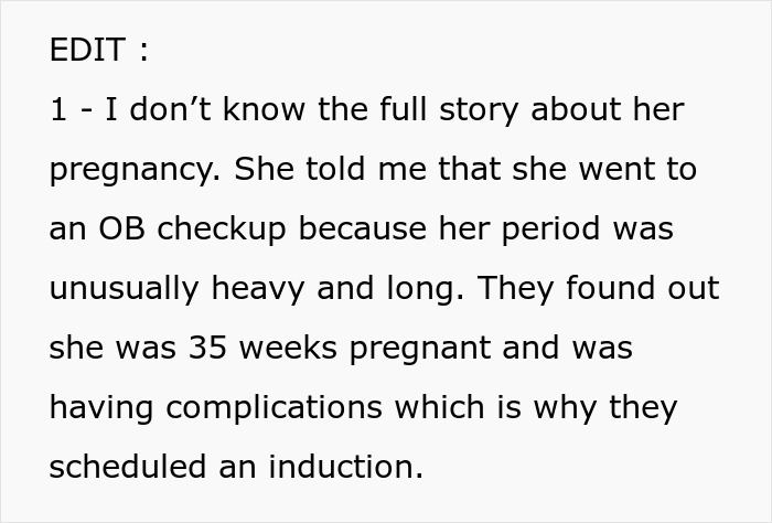 Text about a woman being 35 weeks pregnant with complications noted during a checkup, leading to an induction. Text about a woman being 35 weeks pregnant with complications noted during a checkup, leading to an induction.