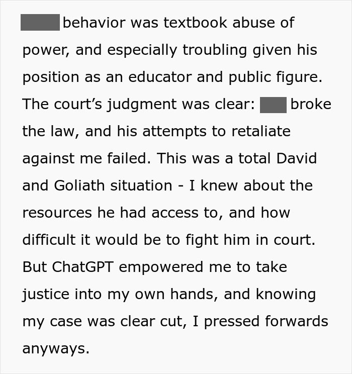 Court judgment text excerpt about landlord's abuse of power, tenant's justice aided by ChatGPT. Court judgment text excerpt about landlord's abuse of power, tenant's justice aided by ChatGPT.