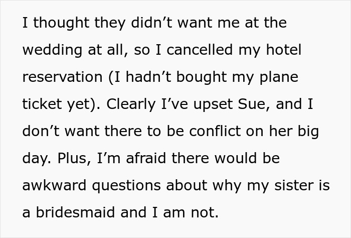 Text image discussing being uninvited from a wedding after altering a bridesmaid dress. Text image discussing being uninvited from a wedding after altering a bridesmaid dress.