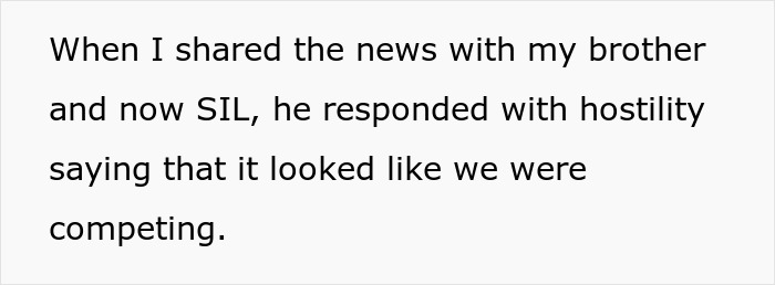 Text about brother and sister-in-law's engagement news and reaction. Text about brother and sister-in-law's engagement news and reaction.
