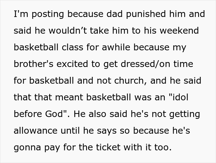 Text about a parent replacing sports activities with Bible study, criticizing prioritization of sports over church. Text about a parent replacing sports activities with Bible study, criticizing prioritization of sports over church.