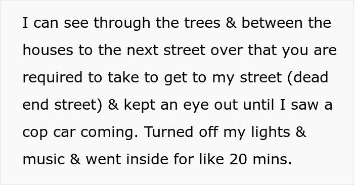 Text exchange about clever revenge involving neighbor, trees, and street surveillance. Text exchange about clever revenge involving neighbor, trees, and street surveillance.