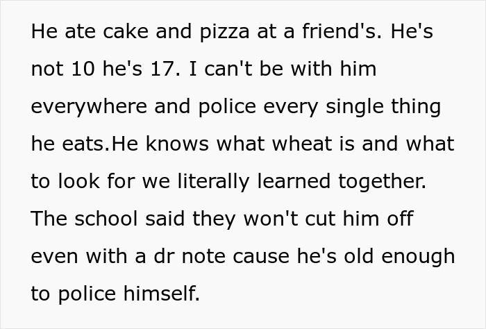 Text about a mother frustrated with her son secretly eating snacks despite his wheat allergy. Text about a mother frustrated with her son secretly eating snacks despite his wheat allergy.