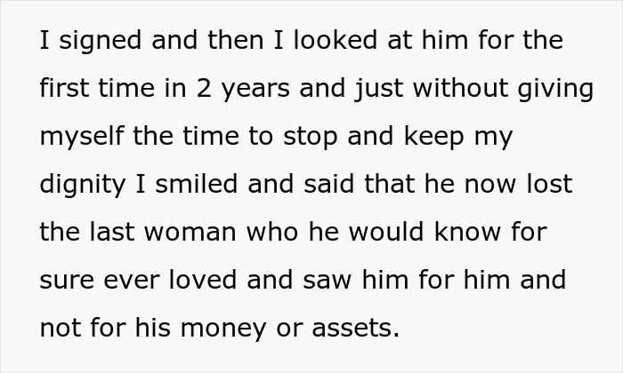 Text from ex-wife highlights ex-husband's regrets in 17-year marriage ending. Text from ex-wife highlights ex-husband's regrets in 17-year marriage ending.