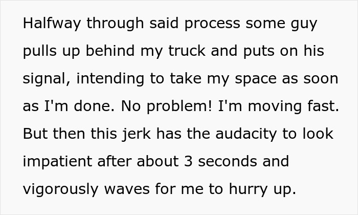 Text detailing a grocery loading experience at Costco with an impatient driver. Text detailing a grocery loading experience at Costco with an impatient driver.