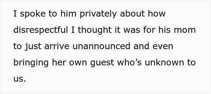 Text expressing concern about mother arriving unannounced with a stranger. Text expressing concern about mother arriving unannounced with a stranger.