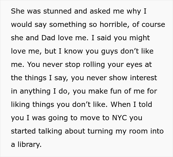 Text image about a mom relationship drama, discussing feelings of being unloved and misunderstood by parents. Text image about a mom relationship drama, discussing feelings of being unloved and misunderstood by parents.