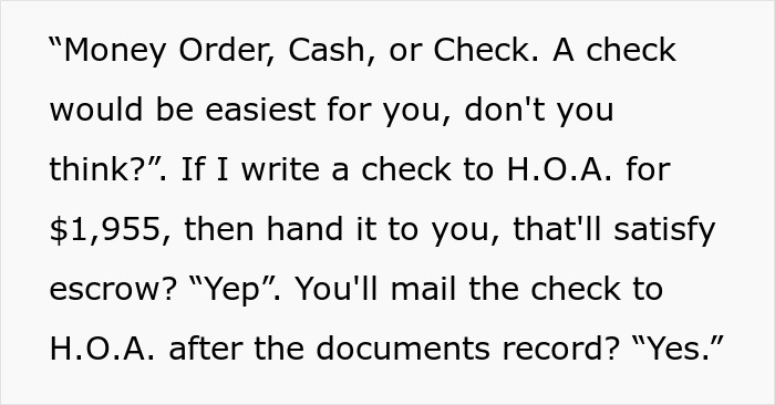 Text conversation about HOA payment options and escrow process. Text conversation about HOA payment options and escrow process.