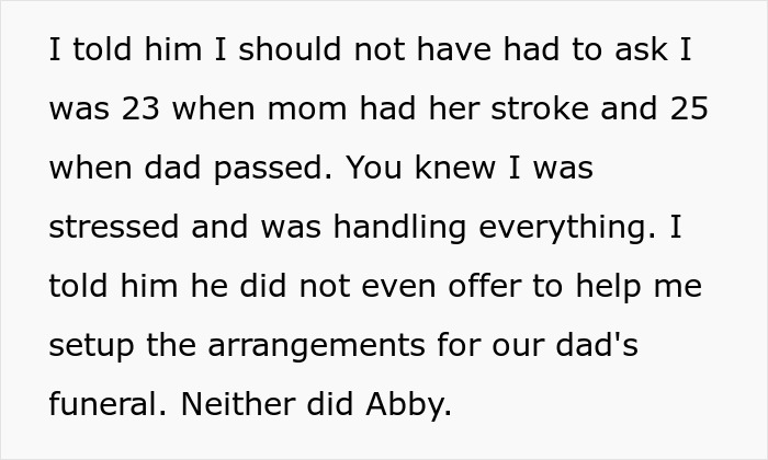 Text discussing family dynamics after placing mom in care facility, highlighting stress and lack of sibling support. Text discussing family dynamics after placing mom in care facility, highlighting stress and lack of sibling support.
