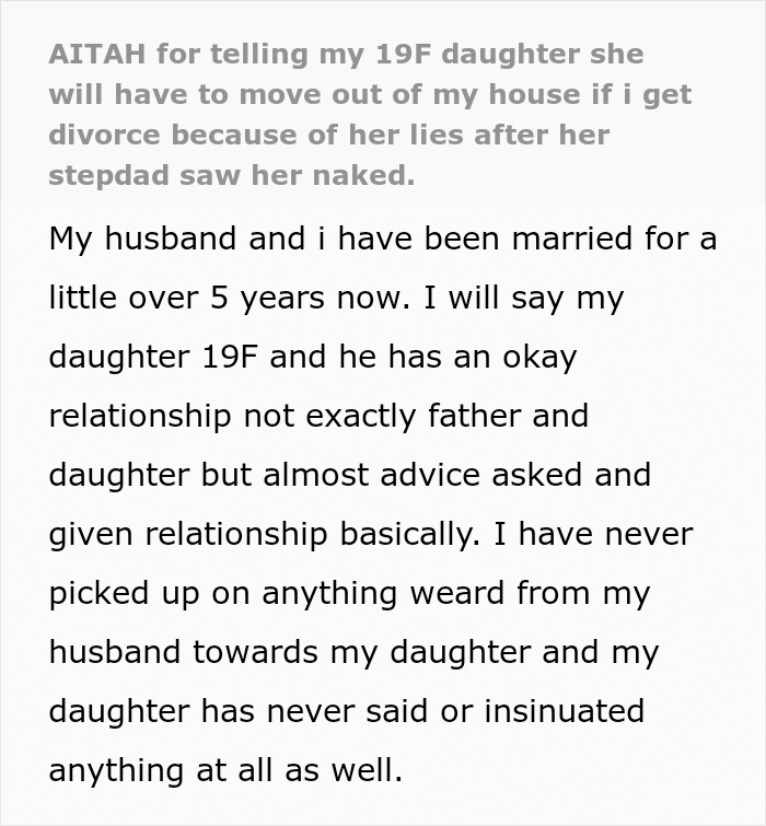 Text conversation about a teen lying about her stepdad being a creep, impacting family dynamics and discussing divorce. Text conversation about a teen lying about her stepdad being a creep, impacting family dynamics and discussing divorce.