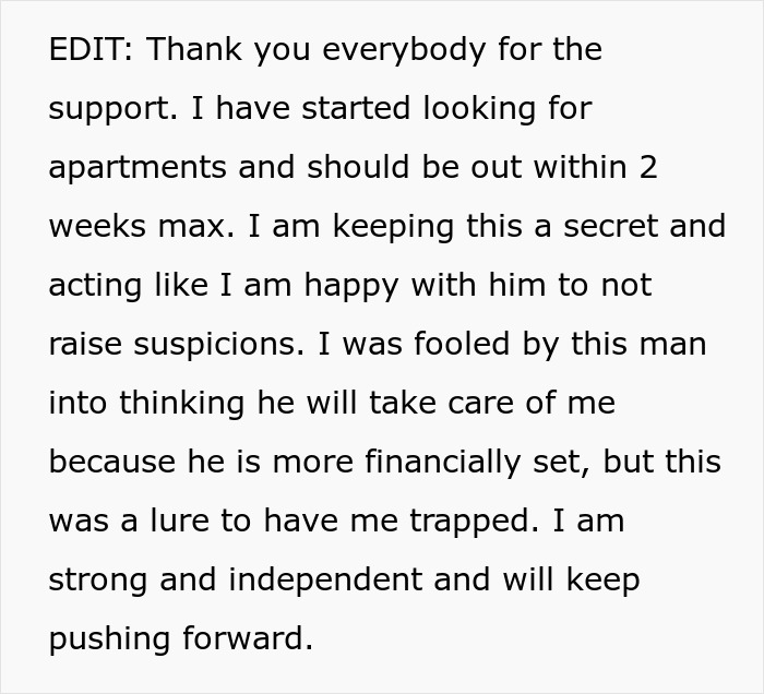 Text image about a woman's realization of her boyfriend's "dark side" and her plans to move out discreetly. Text image about a woman's realization of her boyfriend's "dark side" and her plans to move out discreetly.