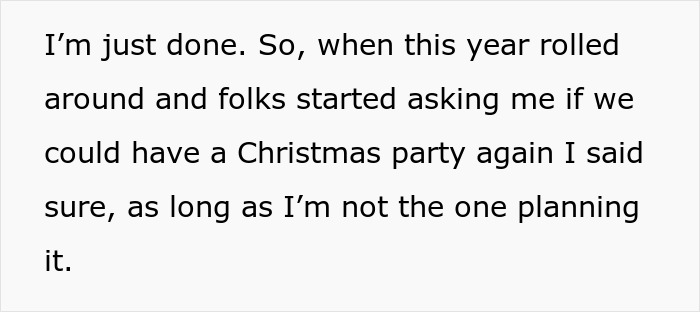 Text expressing frustration about planning the office Christmas party. Text expressing frustration about planning the office Christmas party.
