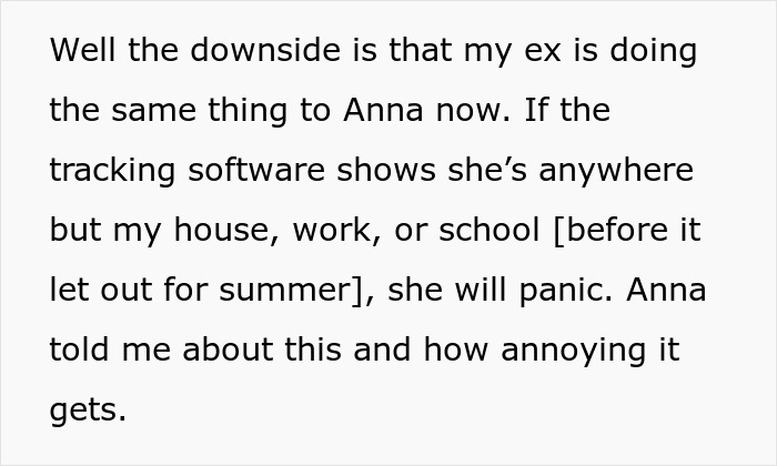 Text about a daughter's location being tracked by her mom using phone software, causing stress and annoyance. Text about a daughter's location being tracked by her mom using phone software, causing stress and annoyance.