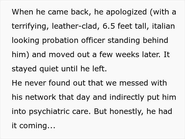 Text about a man's experience with a probation officer after Wi-Fi issues with neighbors. Text about a man's experience with a probation officer after Wi-Fi issues with neighbors.