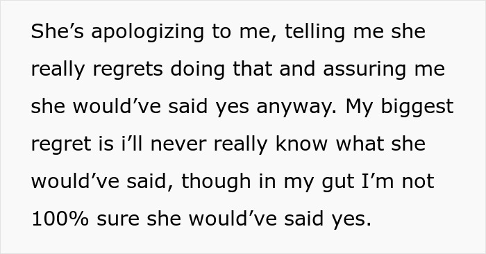Text on image discussing regret after rejecting a proposal done "the right way. Text on image discussing regret after rejecting a proposal done "the right way.