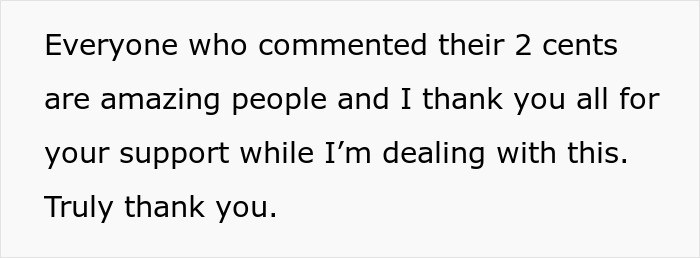Text expressing gratitude for support during a financial dilemma involving family. Text expressing gratitude for support during a financial dilemma involving family.