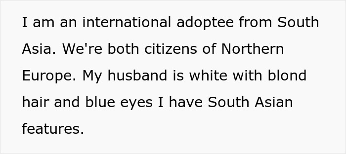 Text discussing marital issues related to kid's Asian features, highlighting differences in parental connection. Text discussing marital issues related to kid's Asian features, highlighting differences in parental connection.