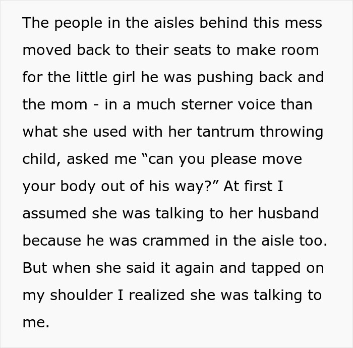 Text conversation highlighting a mom ignoring child's tantrum on plane, discussing space issues with other passengers. Text conversation highlighting a mom ignoring child's tantrum on plane, discussing space issues with other passengers.