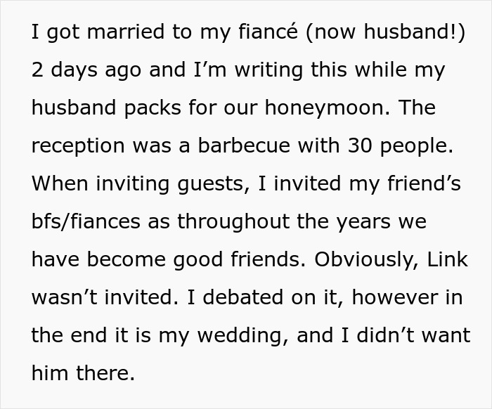 Friend Angry Her Rude BF Isn’t Invited To Wedding, Livid Couple Refuses To Put Up With Him Friend Angry Her Rude BF Isn’t Invited To Wedding, Livid Couple Refuses To Put Up With Him