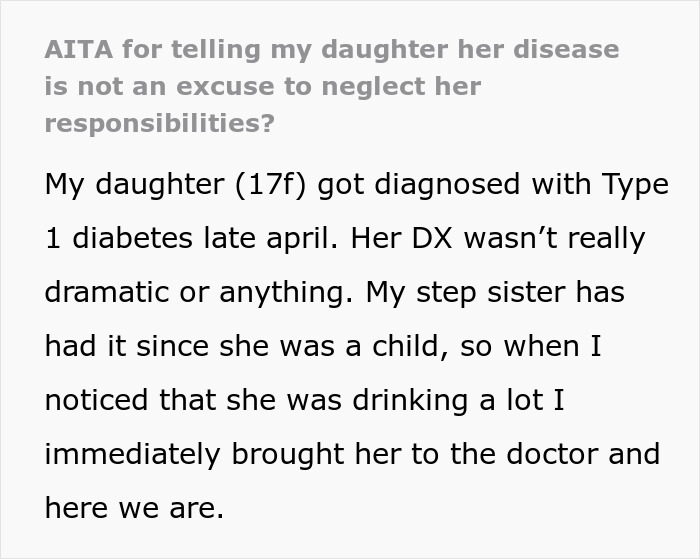 Text about mom's perspective on daughter's illness and chores, sparking debate. Text about mom's perspective on daughter's illness and chores, sparking debate.