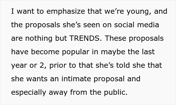 Text discussing proposal trends on social media, emphasizing the desire for intimate proposals away from the public. Text discussing proposal trends on social media, emphasizing the desire for intimate proposals away from the public.