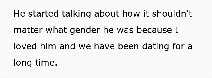 Text discussing dating and gender identity with a boyfriend in a long-term relationship. Text discussing dating and gender identity with a boyfriend in a long-term relationship.