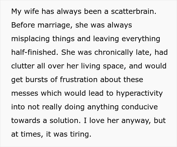 Text description about a husband's feelings on his wife's disorganization and frustration in marriage. Text description about a husband's feelings on his wife's disorganization and frustration in marriage.