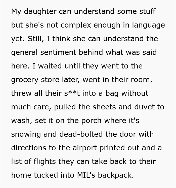 Text discussing consequences for overbearing mother-in-law after calling dad "stupid" in front of kids. Text discussing consequences for overbearing mother-in-law after calling dad "stupid" in front of kids.