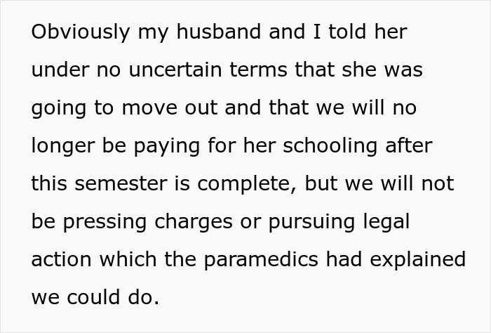 Text discussing refusal to pay for sister's college after toddler's concussion incident. Text discussing refusal to pay for sister's college after toddler's concussion incident.