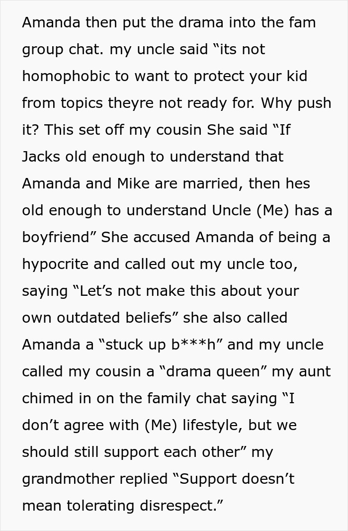 Family argument in group chat about babysitting and bringing boyfriend to events, discussing outdated beliefs and support. Family argument in group chat about babysitting and bringing boyfriend to events, discussing outdated beliefs and support.