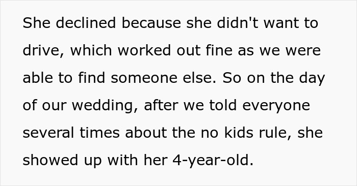 Text about a bride being called hypocritical for bringing her 11-month-old to her own child-free wedding. Text about a bride being called hypocritical for bringing her 11-month-old to her own child-free wedding.