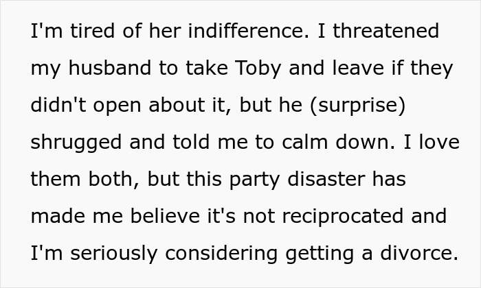 Text expressing a woman's frustration over her stepdaughter running away from a costly party, considering divorce. Text expressing a woman's frustration over her stepdaughter running away from a costly party, considering divorce.