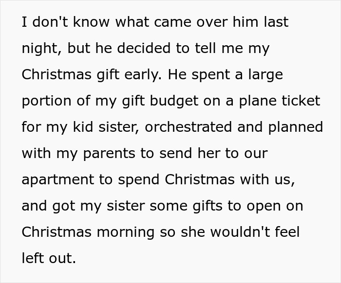 Text about a man's surprise for his girlfriend's Christmas gift involving her sister's visit. Text about a man's surprise for his girlfriend's Christmas gift involving her sister's visit.