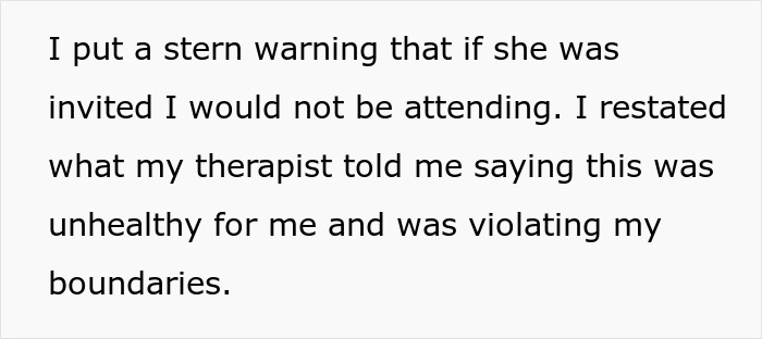 Text discussing boundaries and the discomfort of having an ex invited to family gatherings. Text discussing boundaries and the discomfort of having an ex invited to family gatherings.