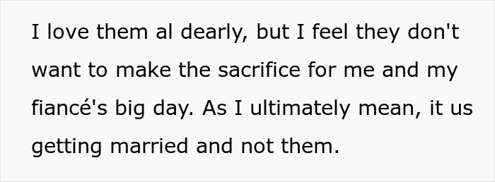 Text expressing frustration over family disrupting couple's wedding plans. Text expressing frustration over family disrupting couple's wedding plans.