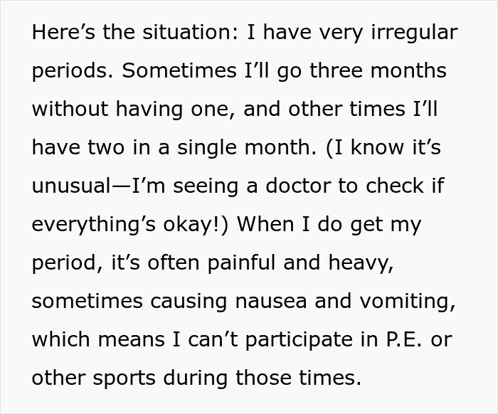 Text about irregular periods and related challenges, affecting participation in sports and needing medical advice. Text about irregular periods and related challenges, affecting participation in sports and needing medical advice.