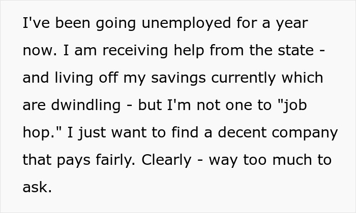 Text image about job expectations and salary concerns during an interview. Text image about job expectations and salary concerns during an interview.