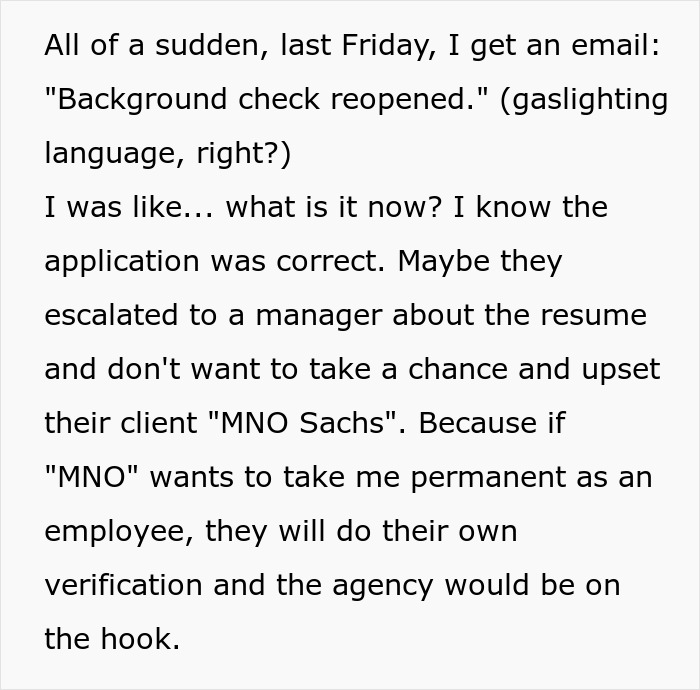 Background check email text reveals concerns about an applicant's honesty. Background check email text reveals concerns about an applicant's honesty.