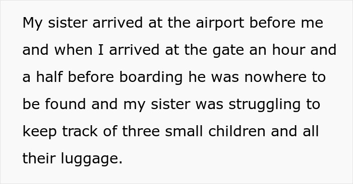 Text describing a woman's airport experience with her sister's family issues. Text describing a woman's airport experience with her sister's family issues.