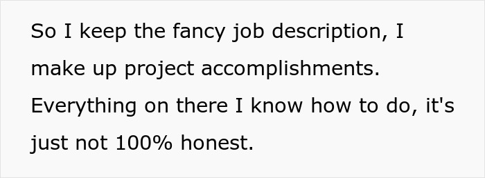 Text revealing applicant's background check lies about job descriptions and accomplishments. Text revealing applicant's background check lies about job descriptions and accomplishments.