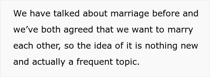 Text about frequently discussing marriage and mutual agreement to marry. Text about frequently discussing marriage and mutual agreement to marry.