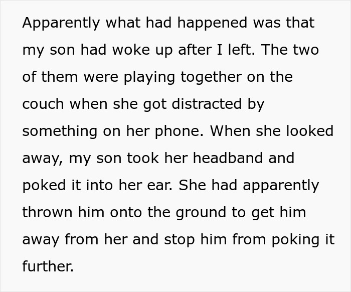 Text about toddler concussion incident involving phone distraction, leading to refusal to pay sister's college expenses. Text about toddler concussion incident involving phone distraction, leading to refusal to pay sister's college expenses.