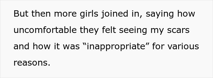 Text on a white background discussing discomfort and inappropriate scars. Text on a white background discussing discomfort and inappropriate scars.