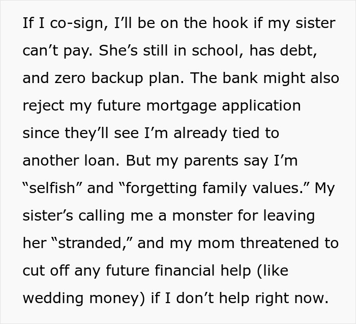 Text conversation about financial responsibility, family pressure, and future mortgage impact. Text conversation about financial responsibility, family pressure, and future mortgage impact.