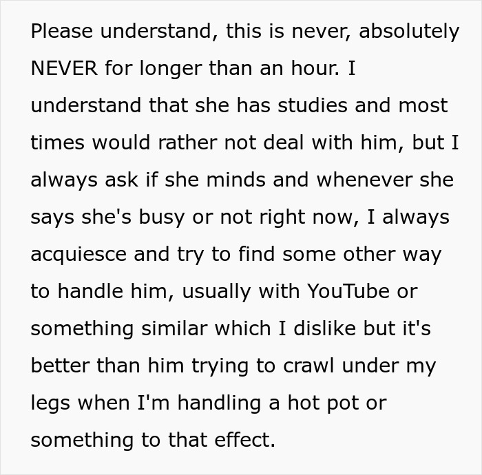 Text discussing refusing to pay for sister's college and handling a toddler with a concussion. Text discussing refusing to pay for sister's college and handling a toddler with a concussion.