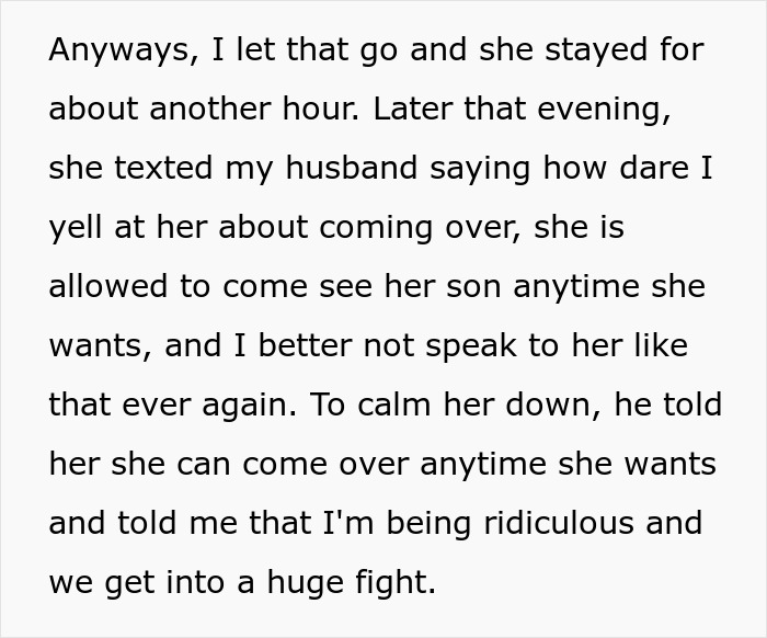 Text conversation about MIL visiting unannounced and family argument over boundaries. Text conversation about MIL visiting unannounced and family argument over boundaries.