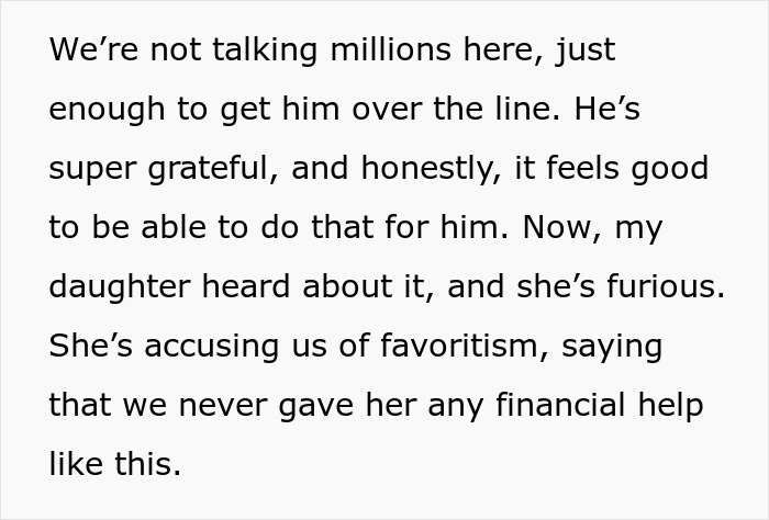 Text discussing financial help for a brother, upsetting the sister. Text discussing financial help for a brother, upsetting the sister.
